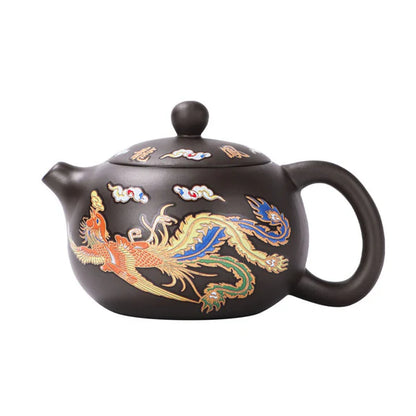 Théière en Argile Violette Dragon & Phénix Chromatique