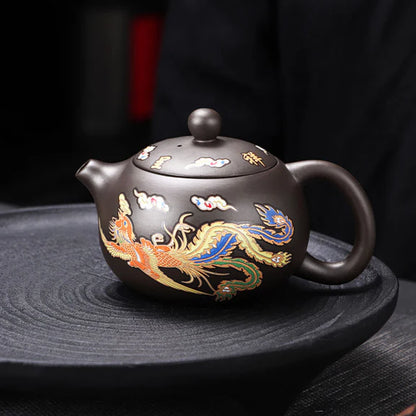 Théière en Argile Violette Dragon & Phénix Chromatique