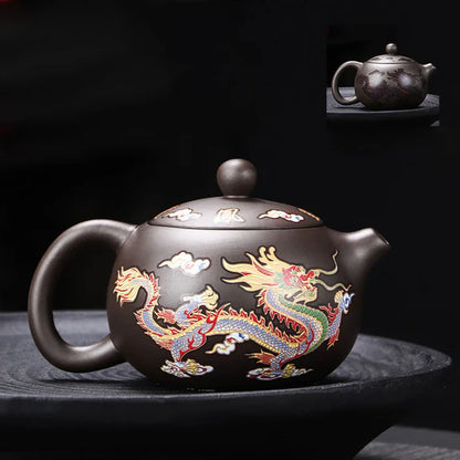 Théière en Argile Violette Dragon & Phénix Chromatique
