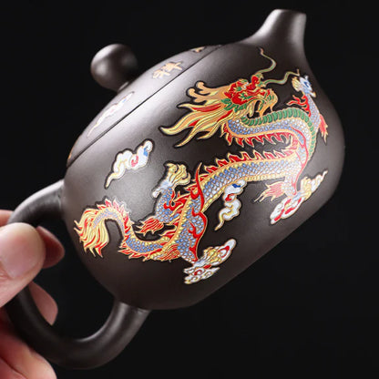 Théière en Argile Violette Dragon & Phénix Chromatique