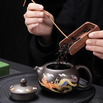 Théière en Argile Violette Dragon & Phénix Chromatique